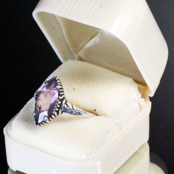 Kabana Southwestern Signed Sterling Silver Amethyst Marquise Cut Ring - Picture 6 of 9
